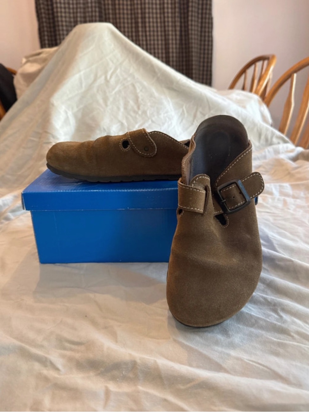 Women’s Brown Suede Buckle Slip-On Flats